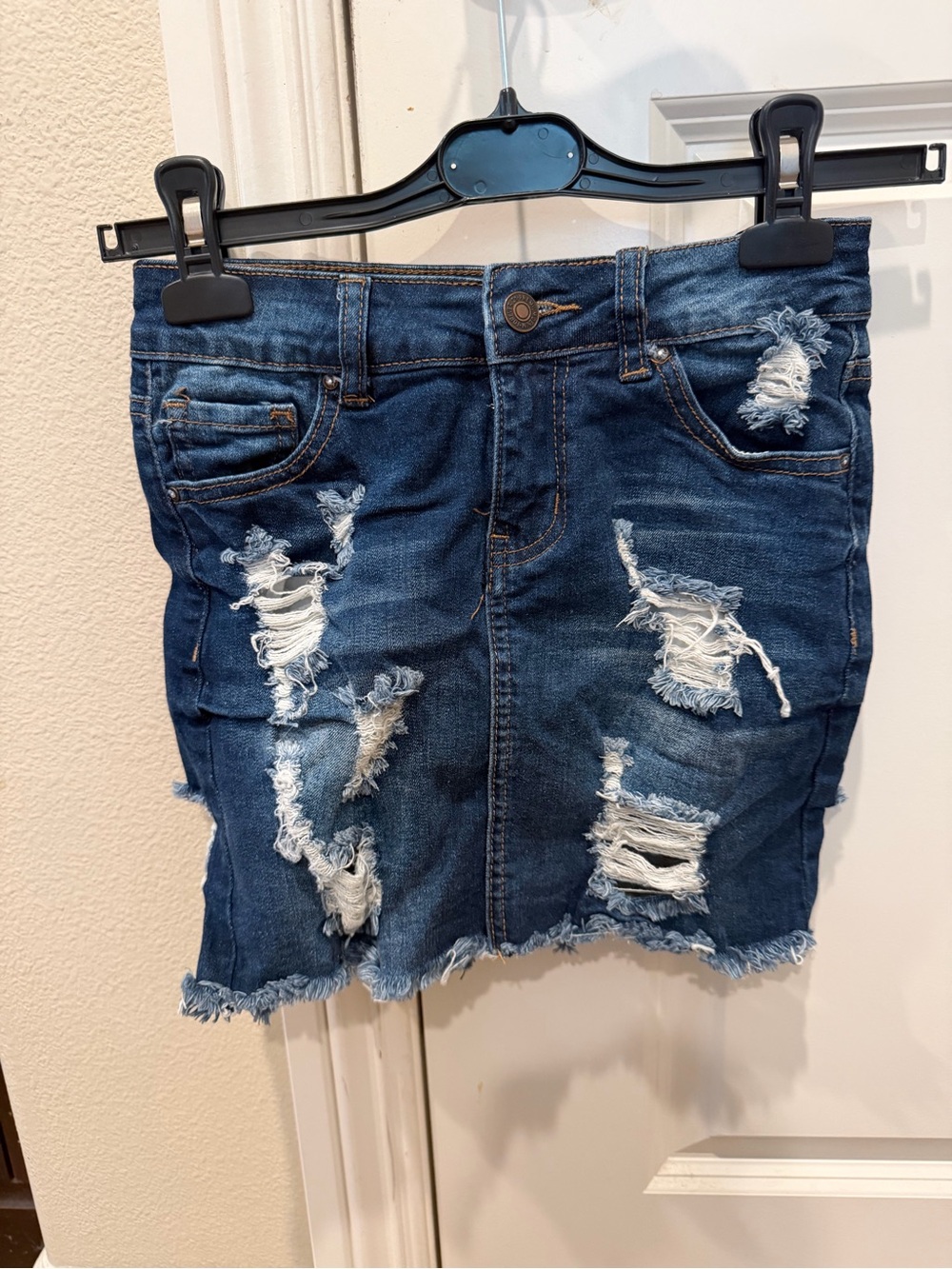 Forever 21 Dark Blue Distressed Denim Mini Skirt